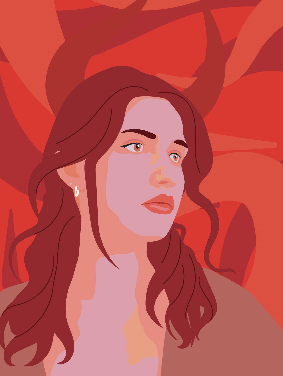 Vector portrait on red petal background