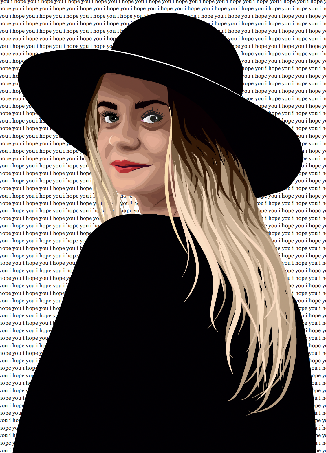 Vector portrait in black hat over repeated type