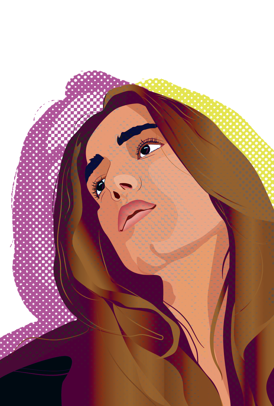 Halftone vector portrait in magenta and yellow