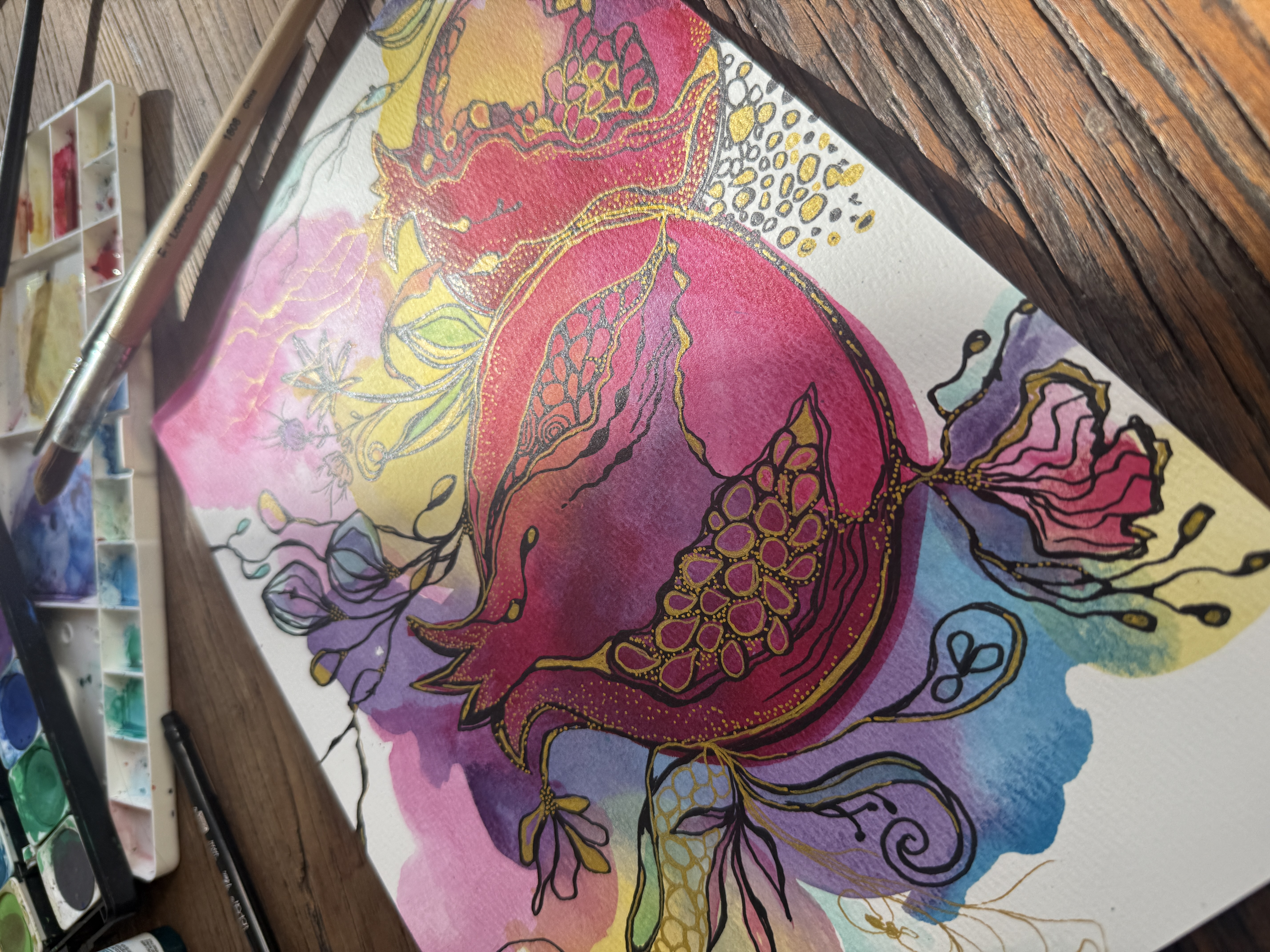Pomegranate watercolor painting