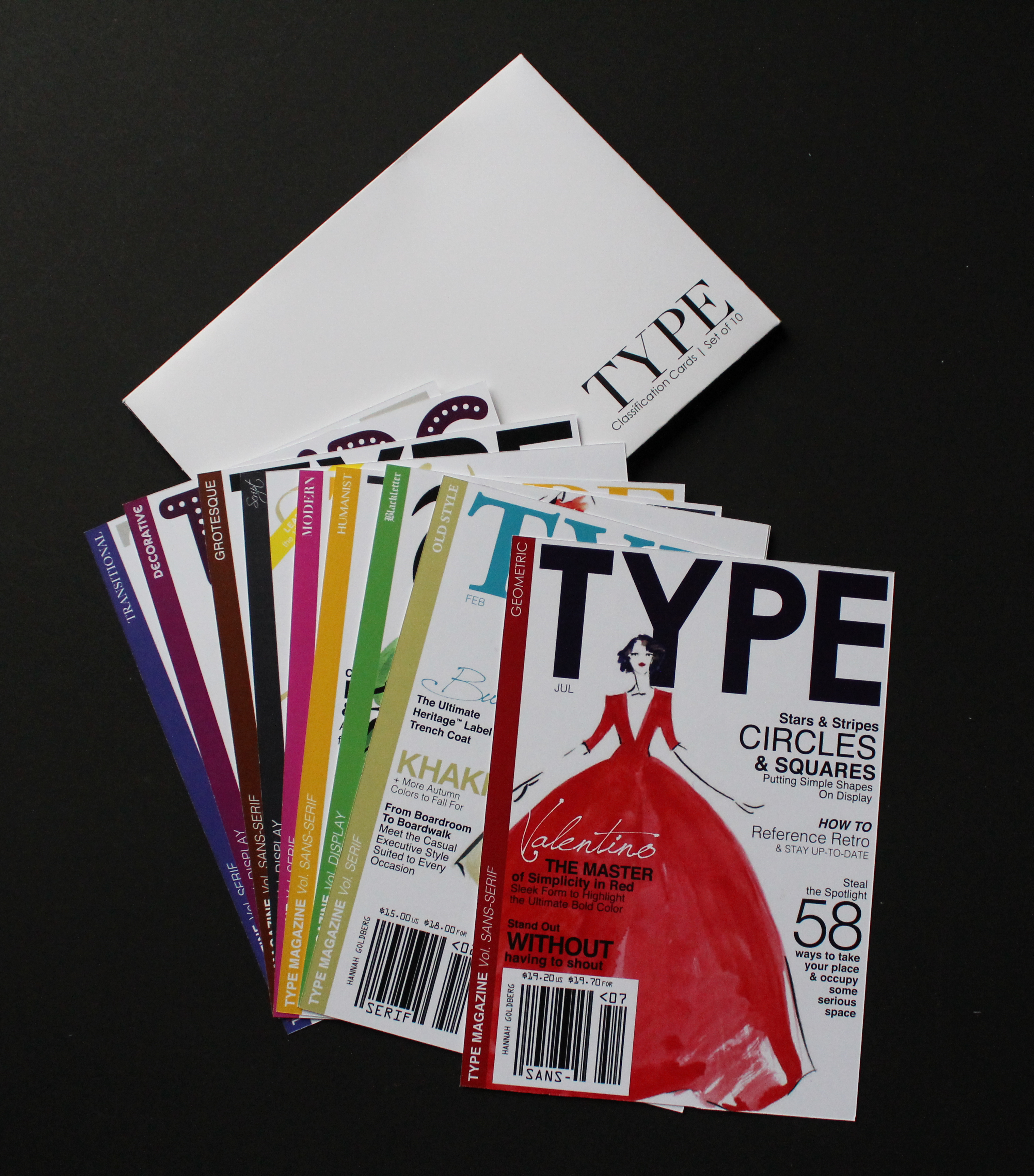 TYPE classification cards fanned out of their sleeve