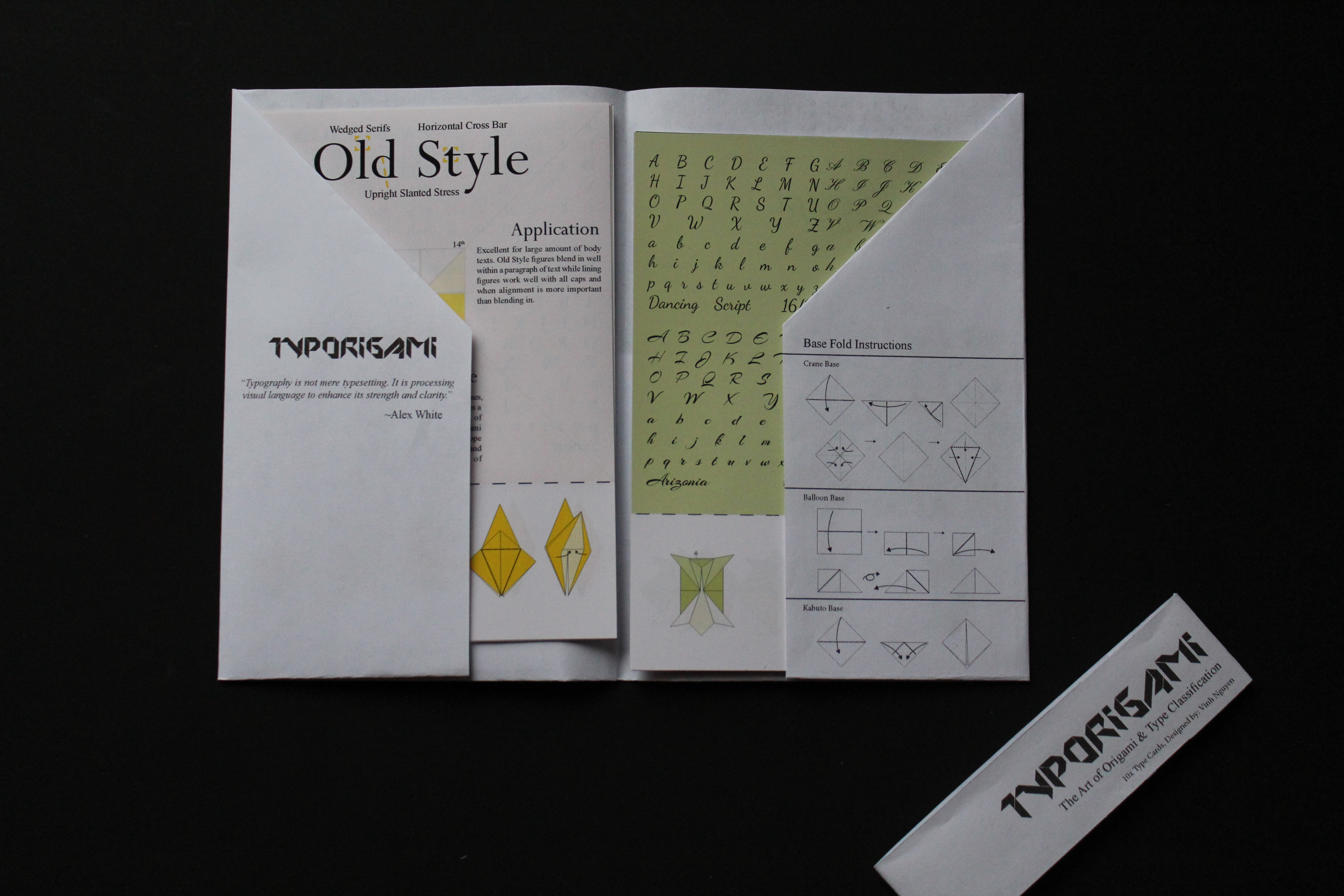 Typorigami card unfolded with fold instructions