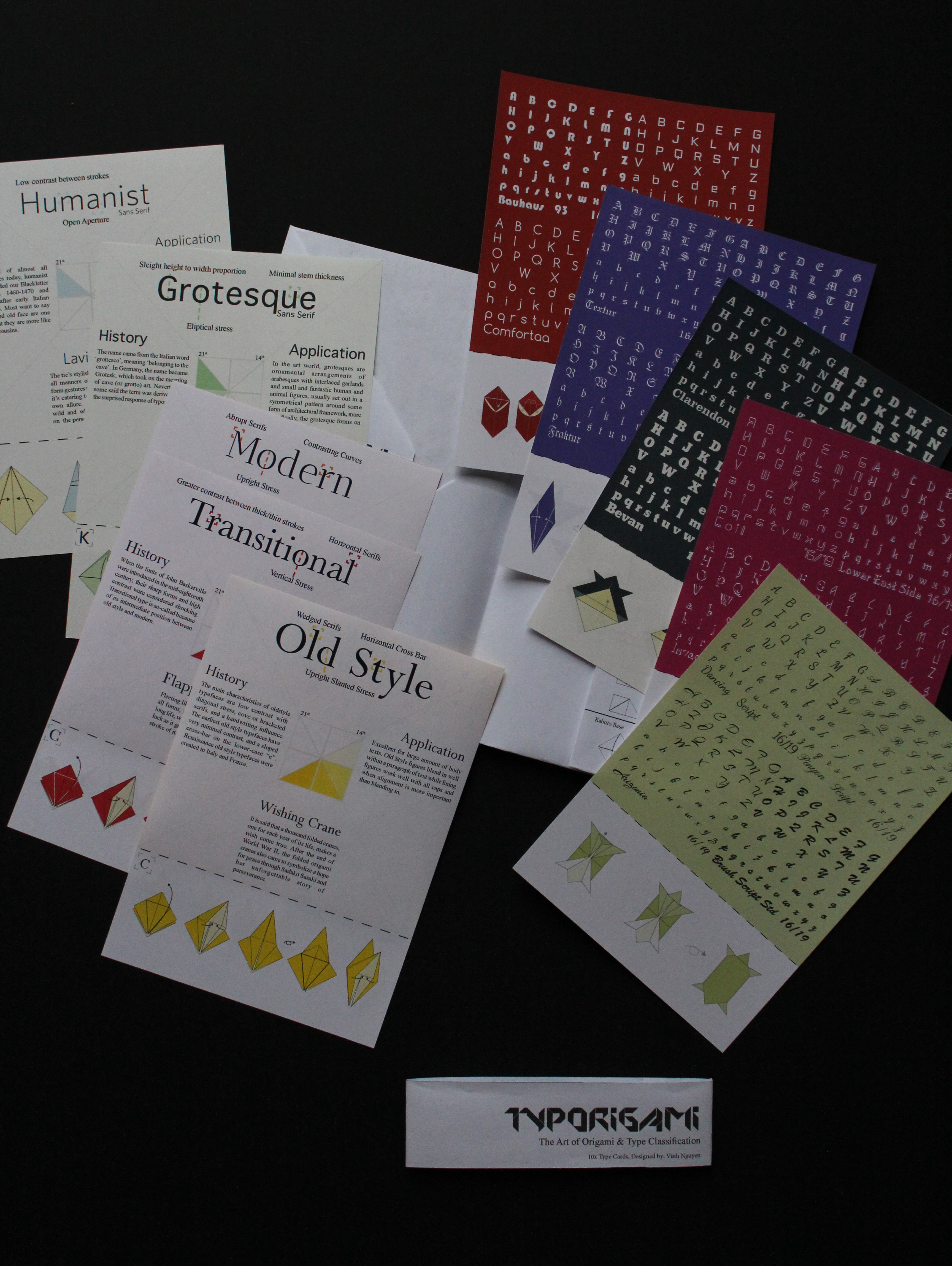 Full set of Typorigami cards and coloured papers