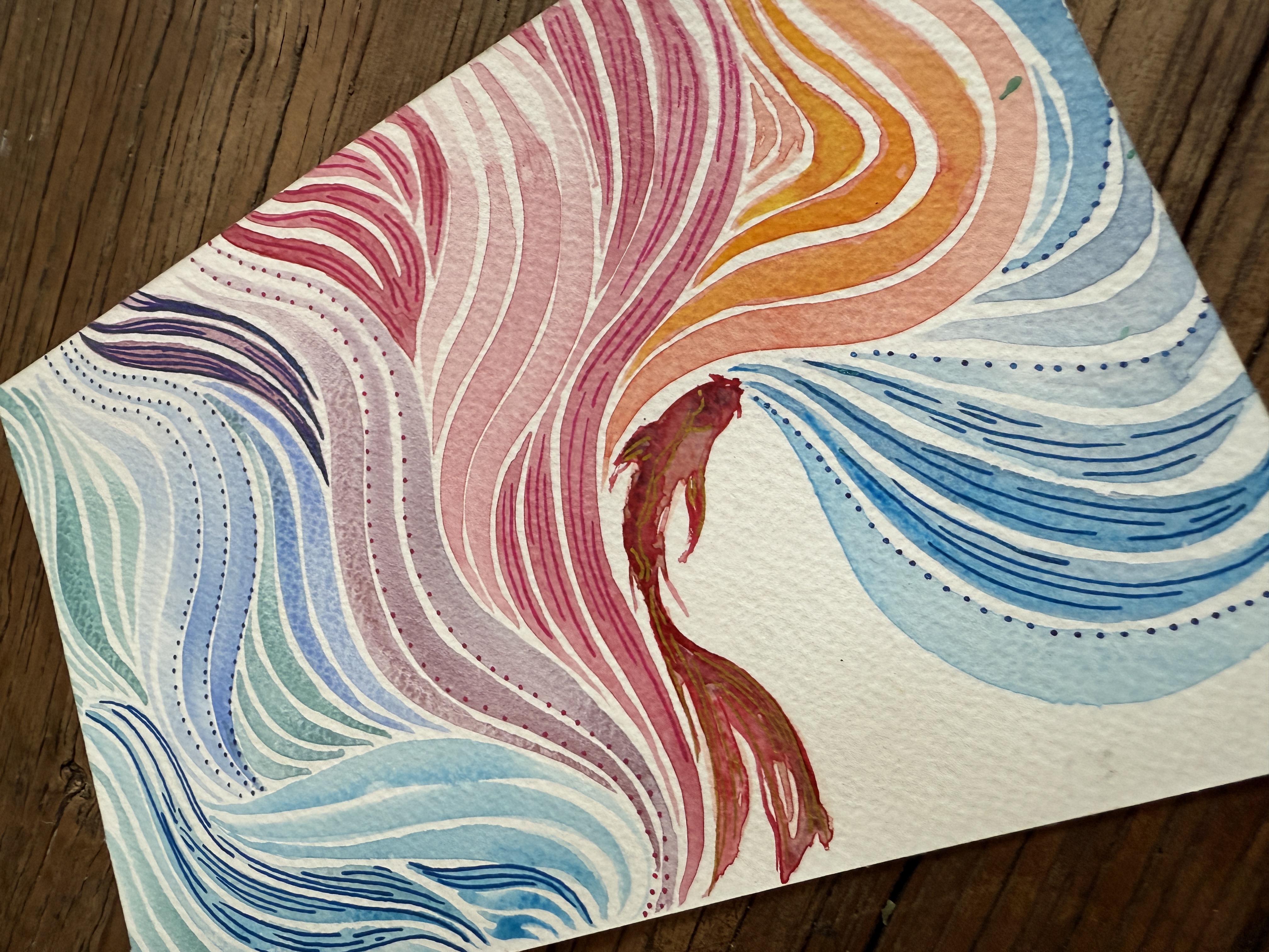 Watercolor ribbon current in blue and rose