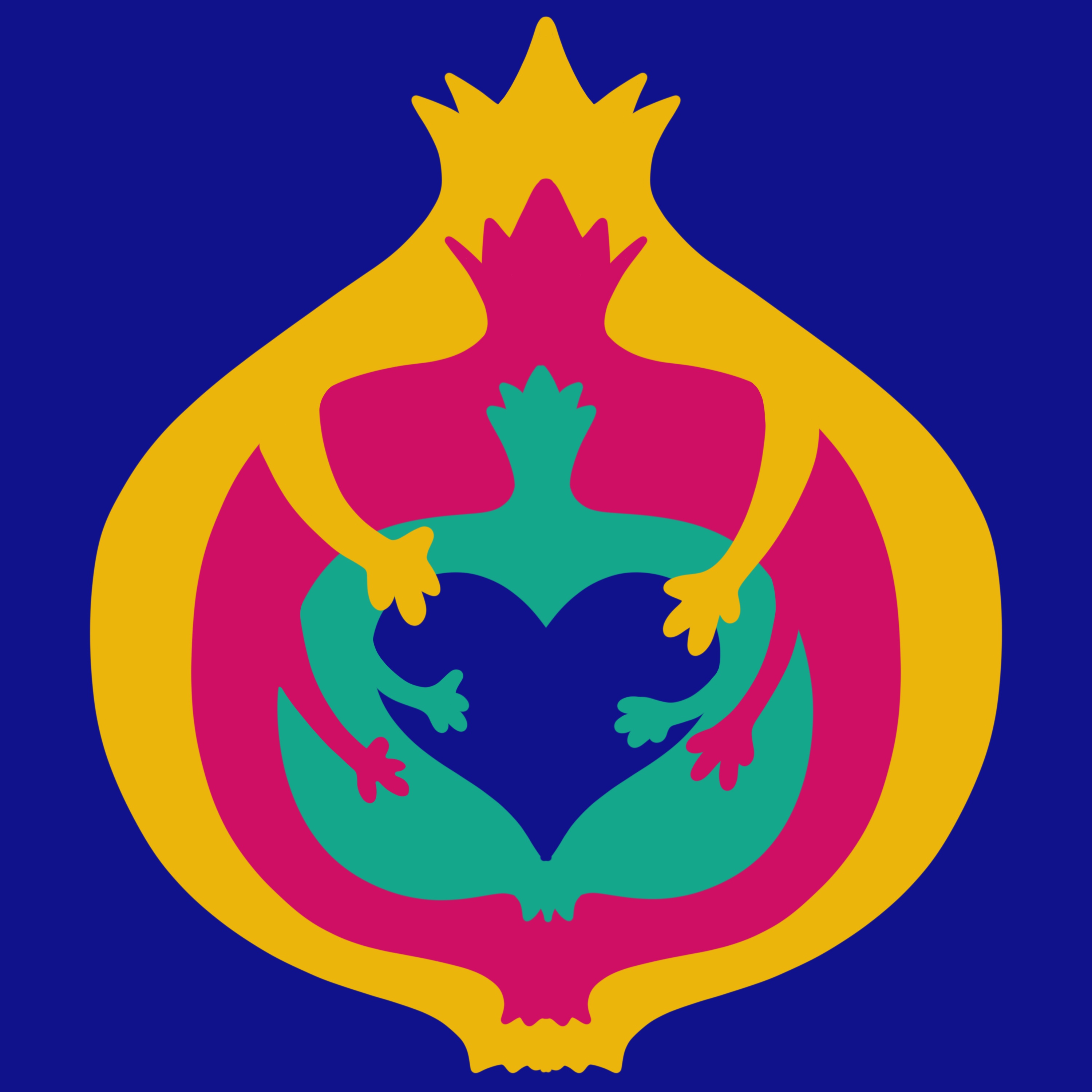 Pomegranate of nested figures embracing a heart