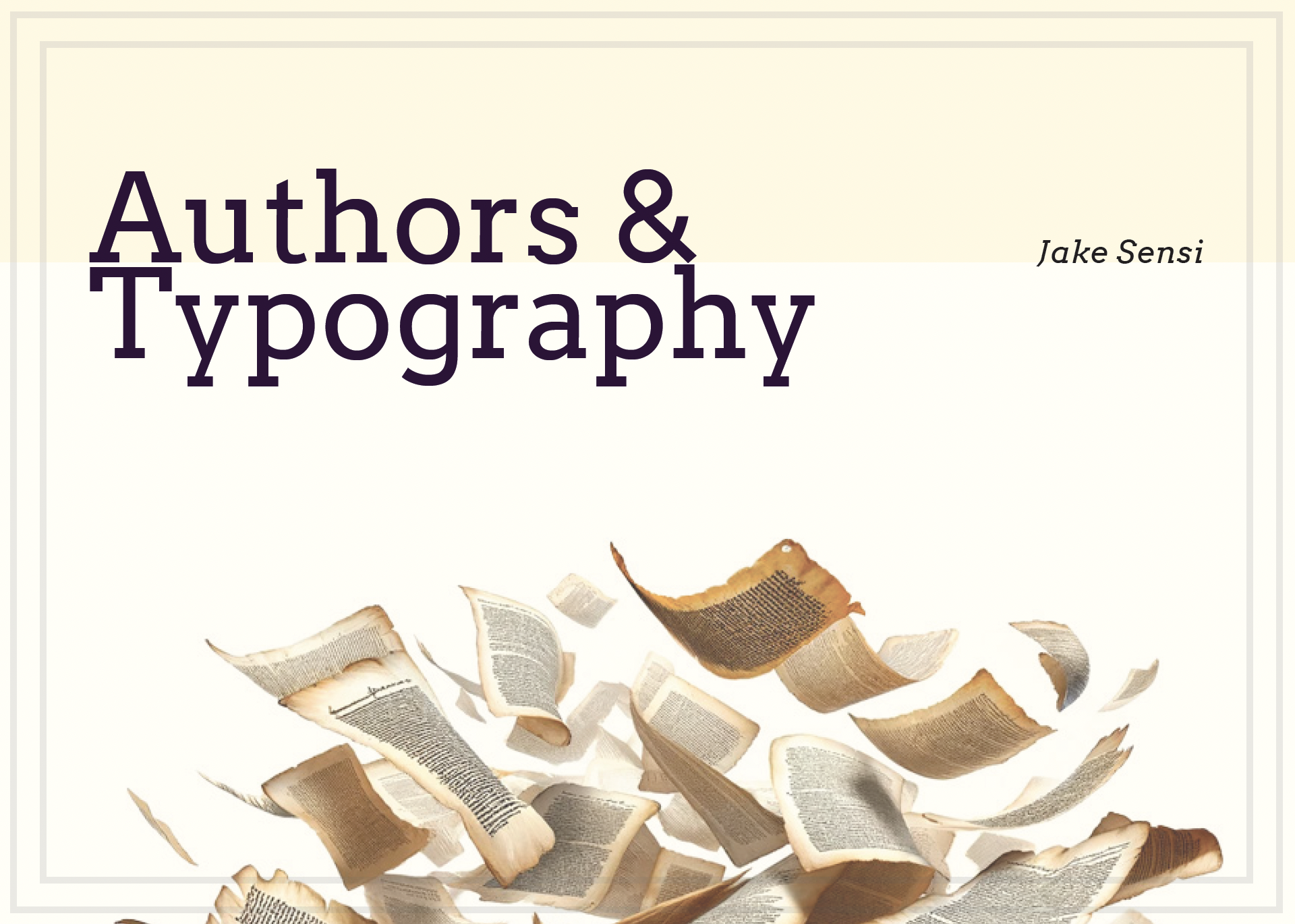 Authors & Typography cover with flying book pages