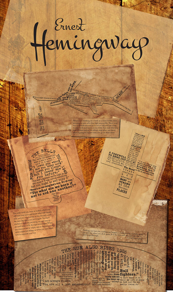 Ernest Hemingway typographic poster on aged paper