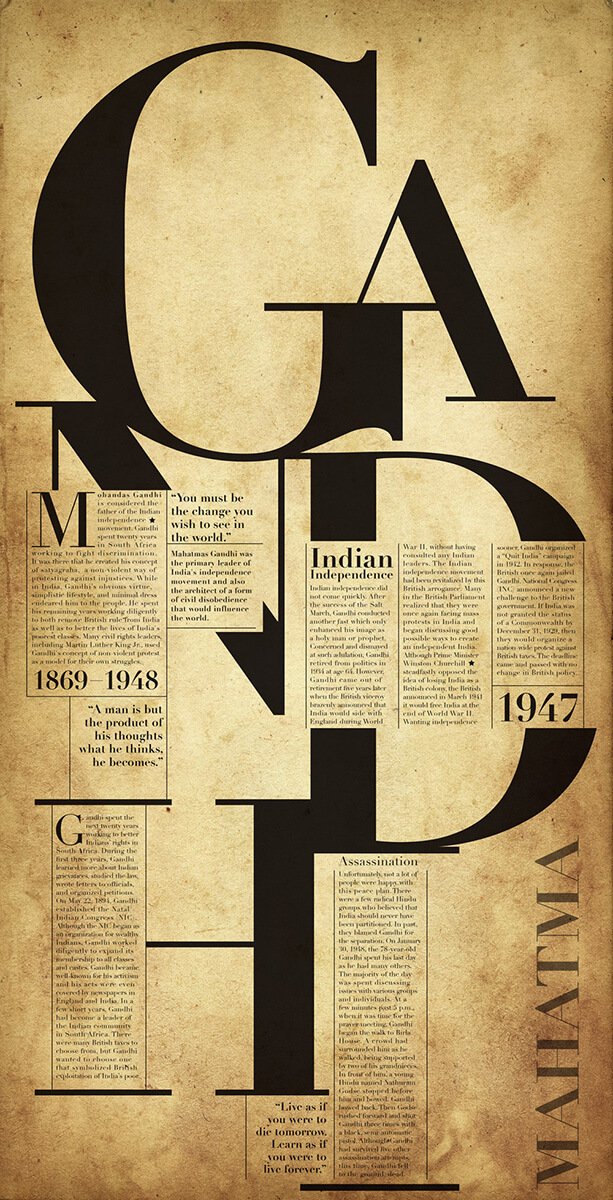 Gandhi typographic poster with large serif letters