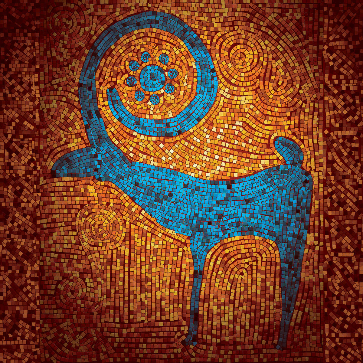 Mosaic goat and sun in turquoise and orange
