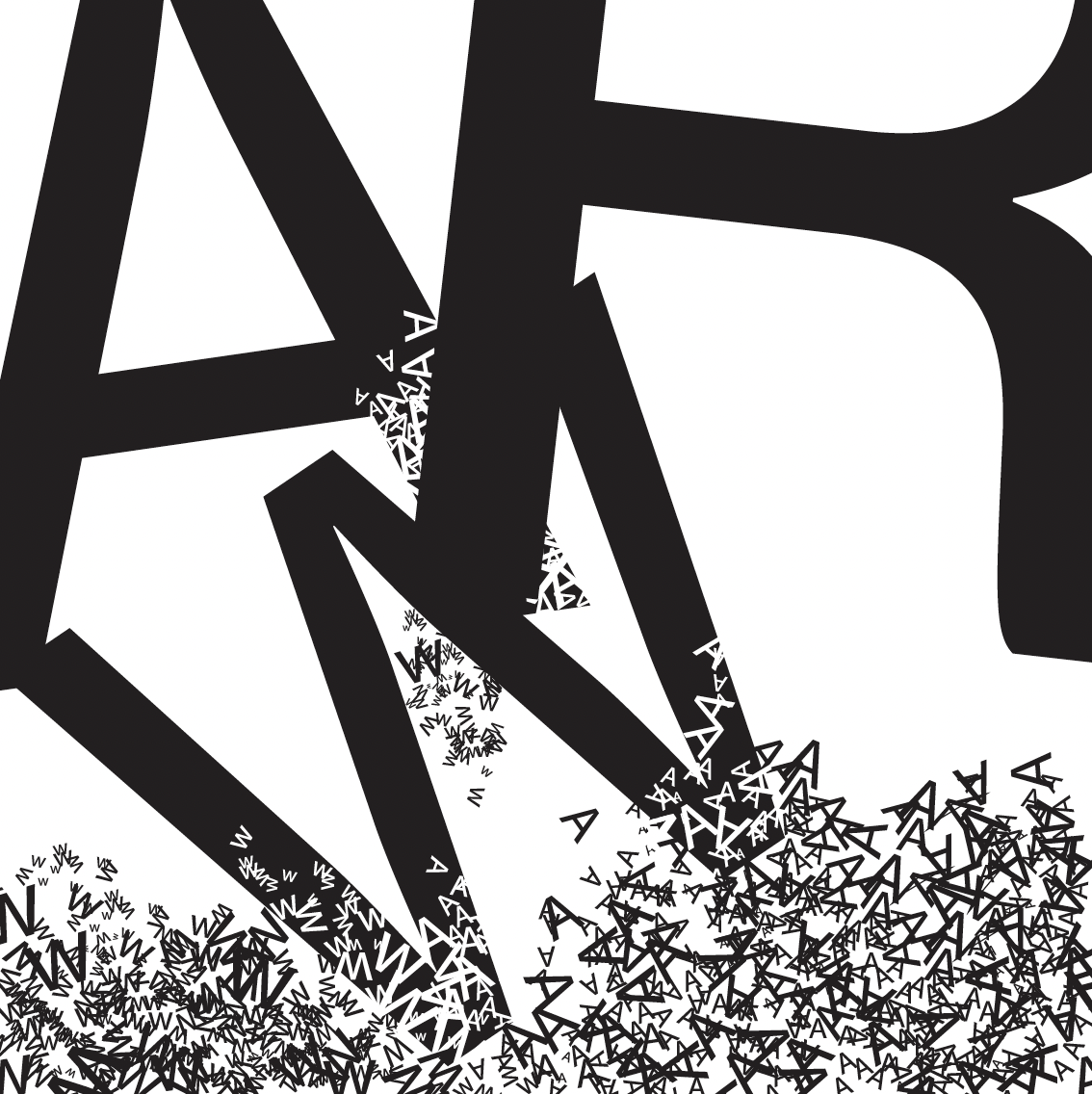 War in shattered black letterforms