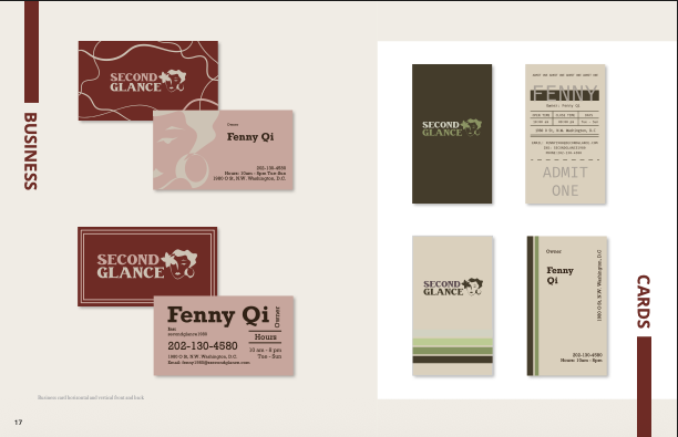 Second Glance business cards spread