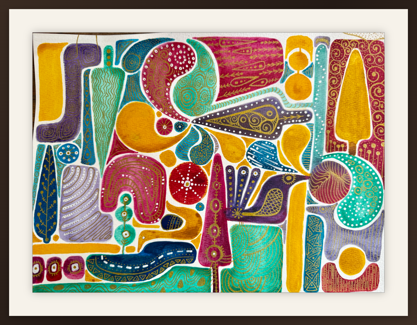 Garden Mosaic watercolor, framed