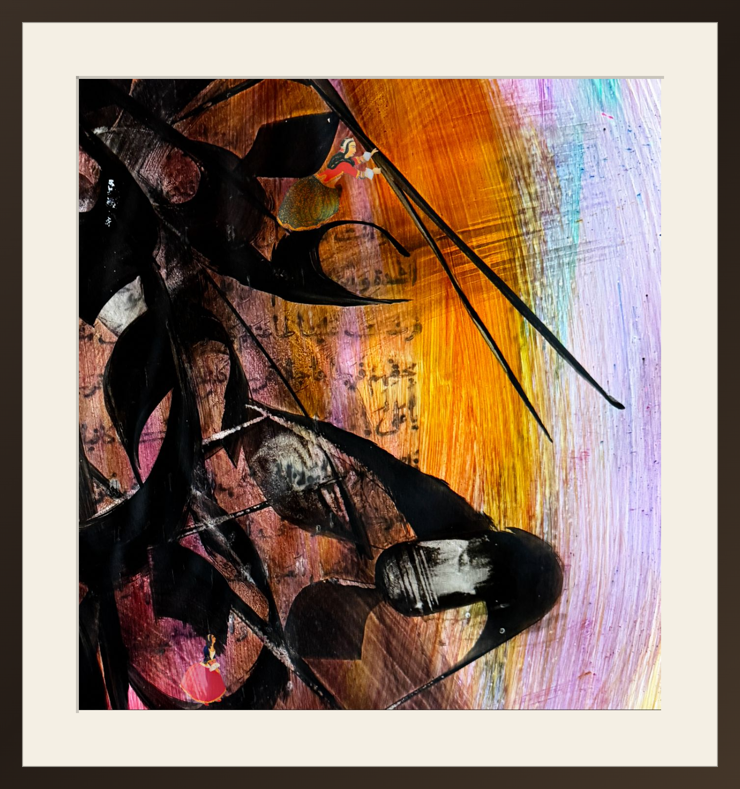 Luminous mixed-media artwork, framed