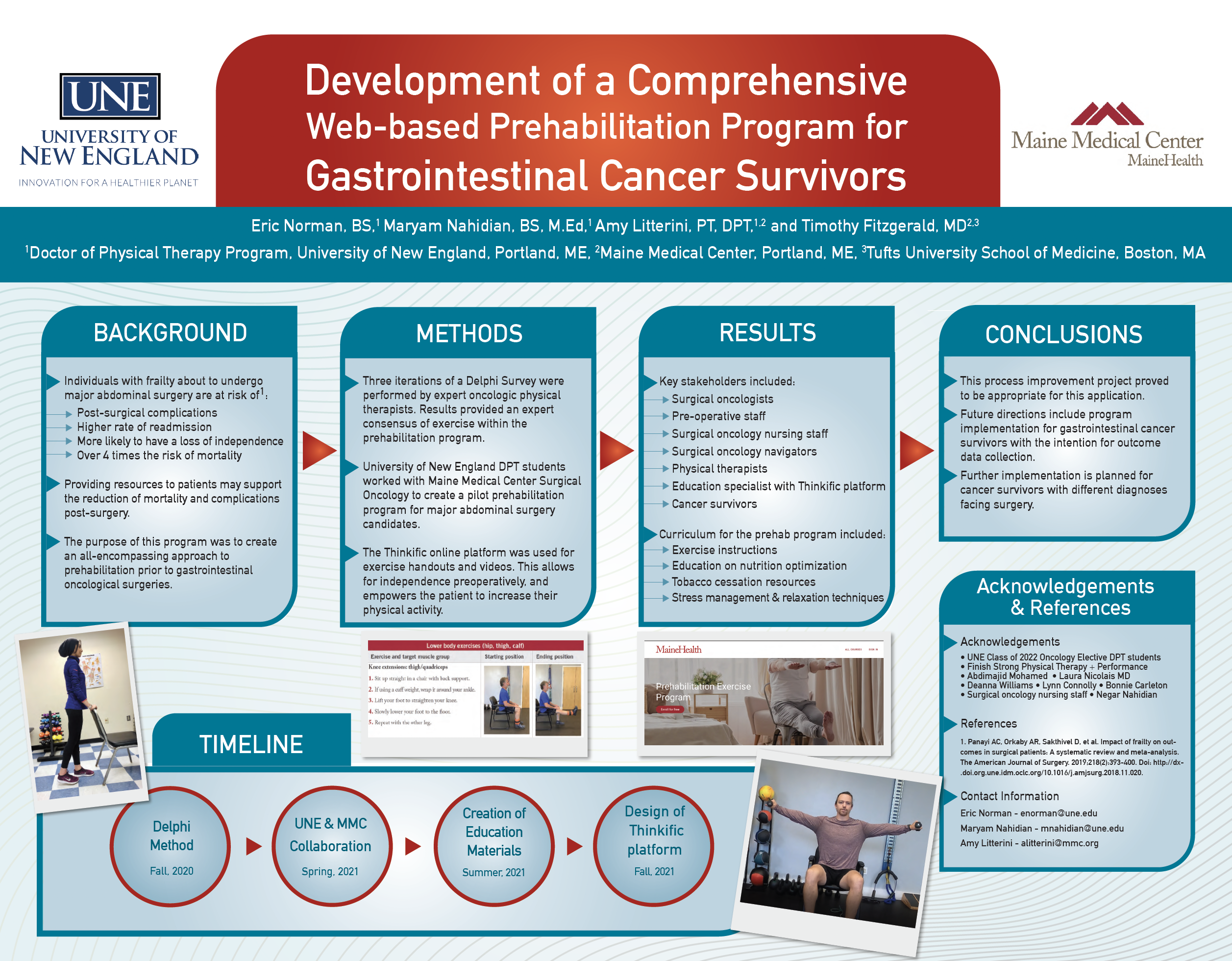 Prehabilitation program research poster in teal and red