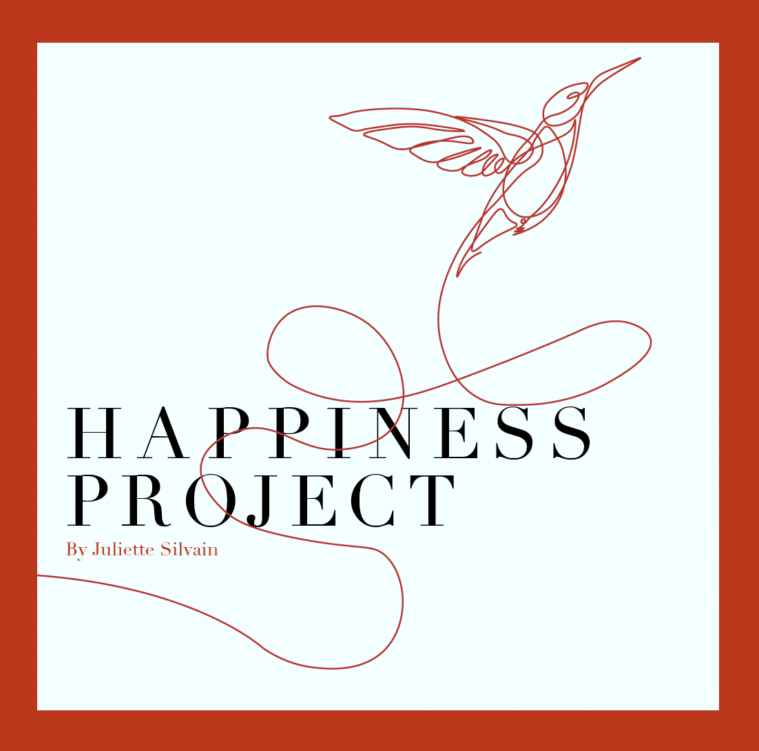 Happiness Project cover with red line-drawn hummingbird