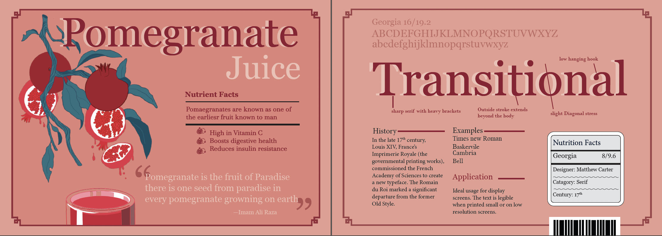 Transitional card with Pomegranate Juice label