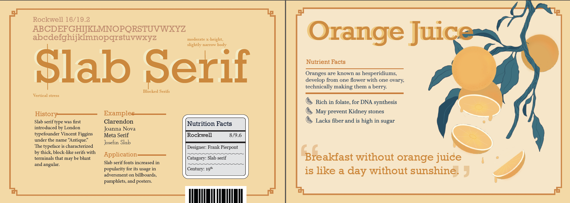 Slab Serif card with Orange Juice label
