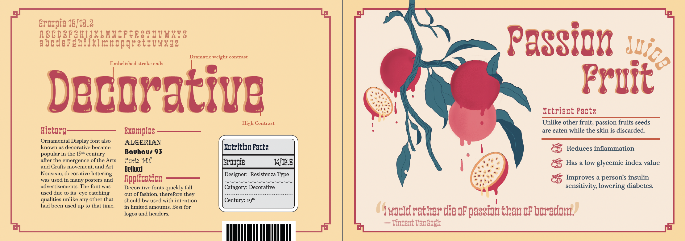 Decorative card with Passion Fruit label