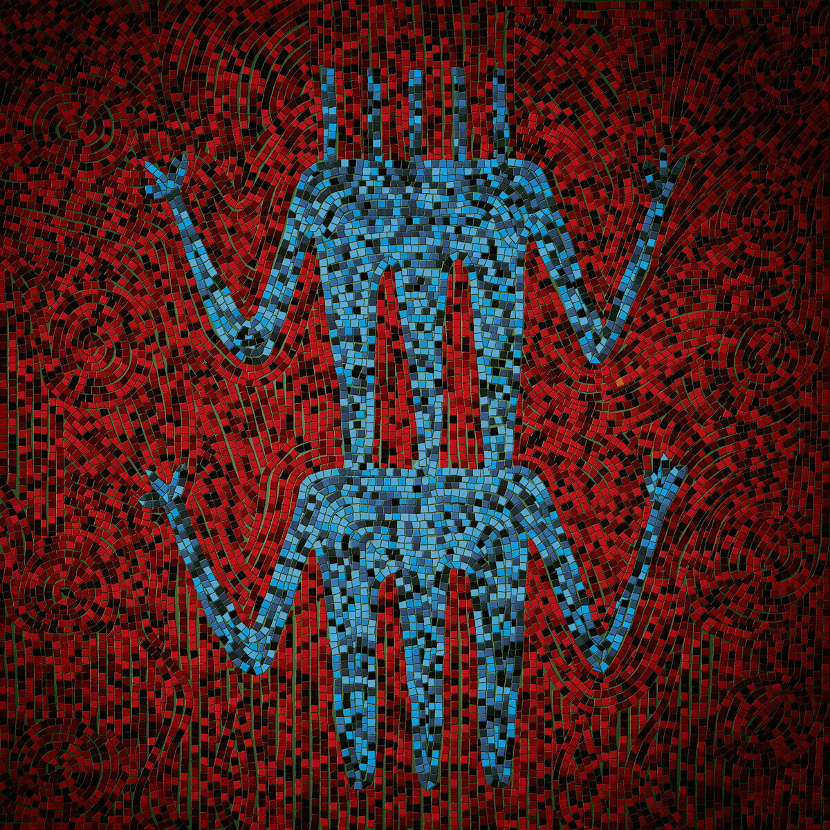 Blue mosaic figure on red ground