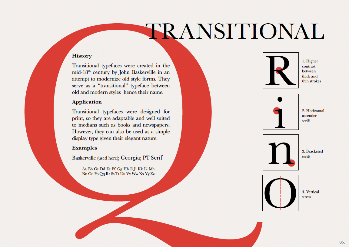 Transitional spread with oversized red Q