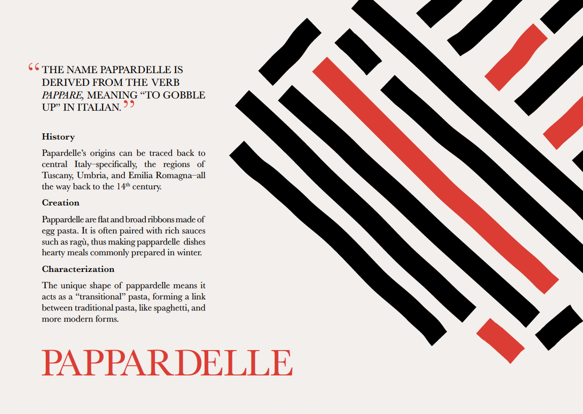 Pappardelle spread with woven ribbon pattern
