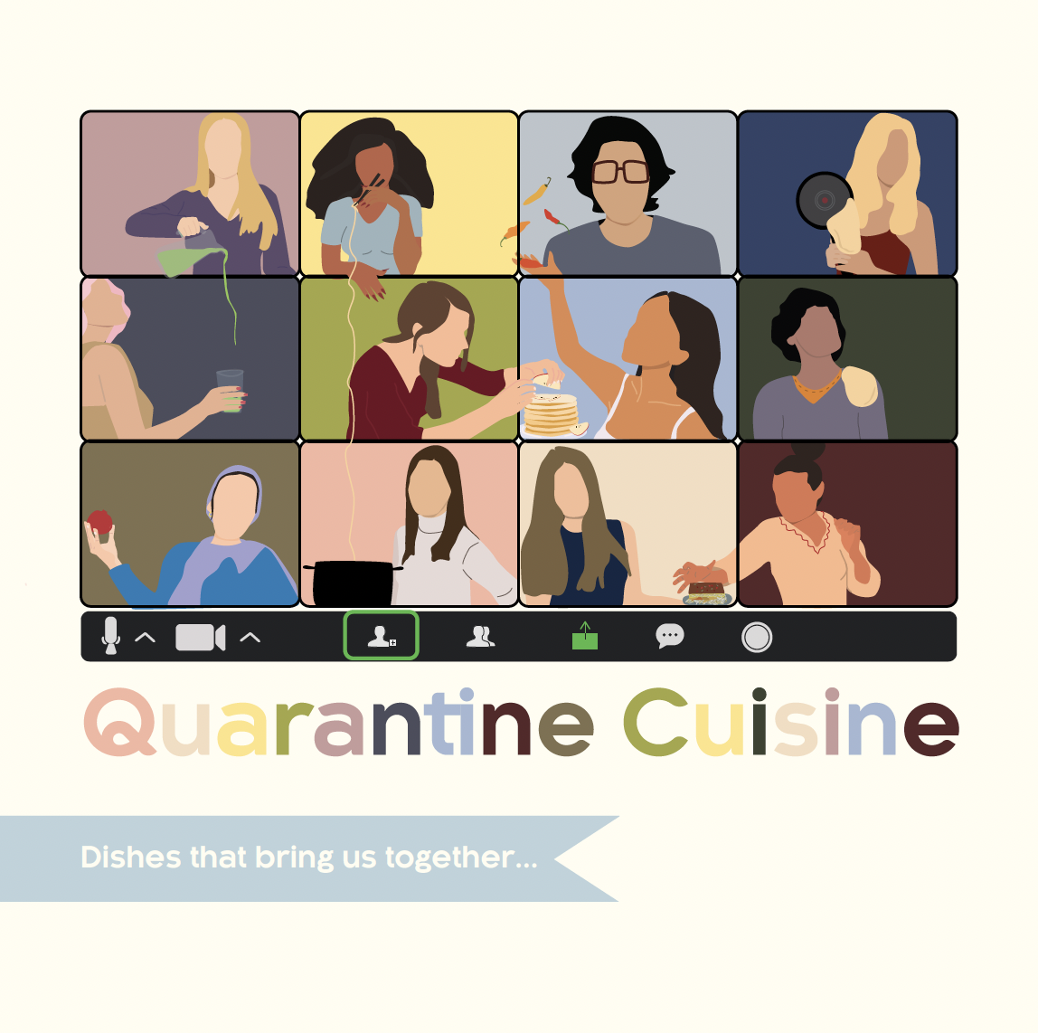 Quarantine Cuisine cover with Zoom grid illustration