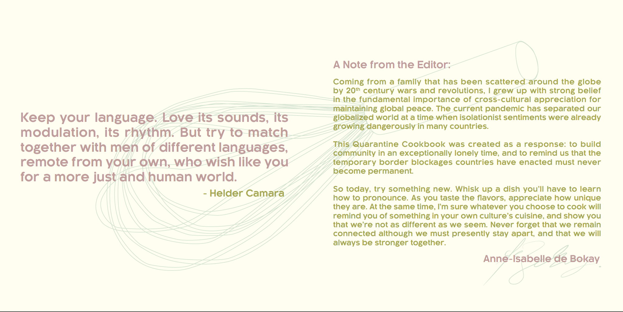 Editor’s note spread with Helder Camara quote