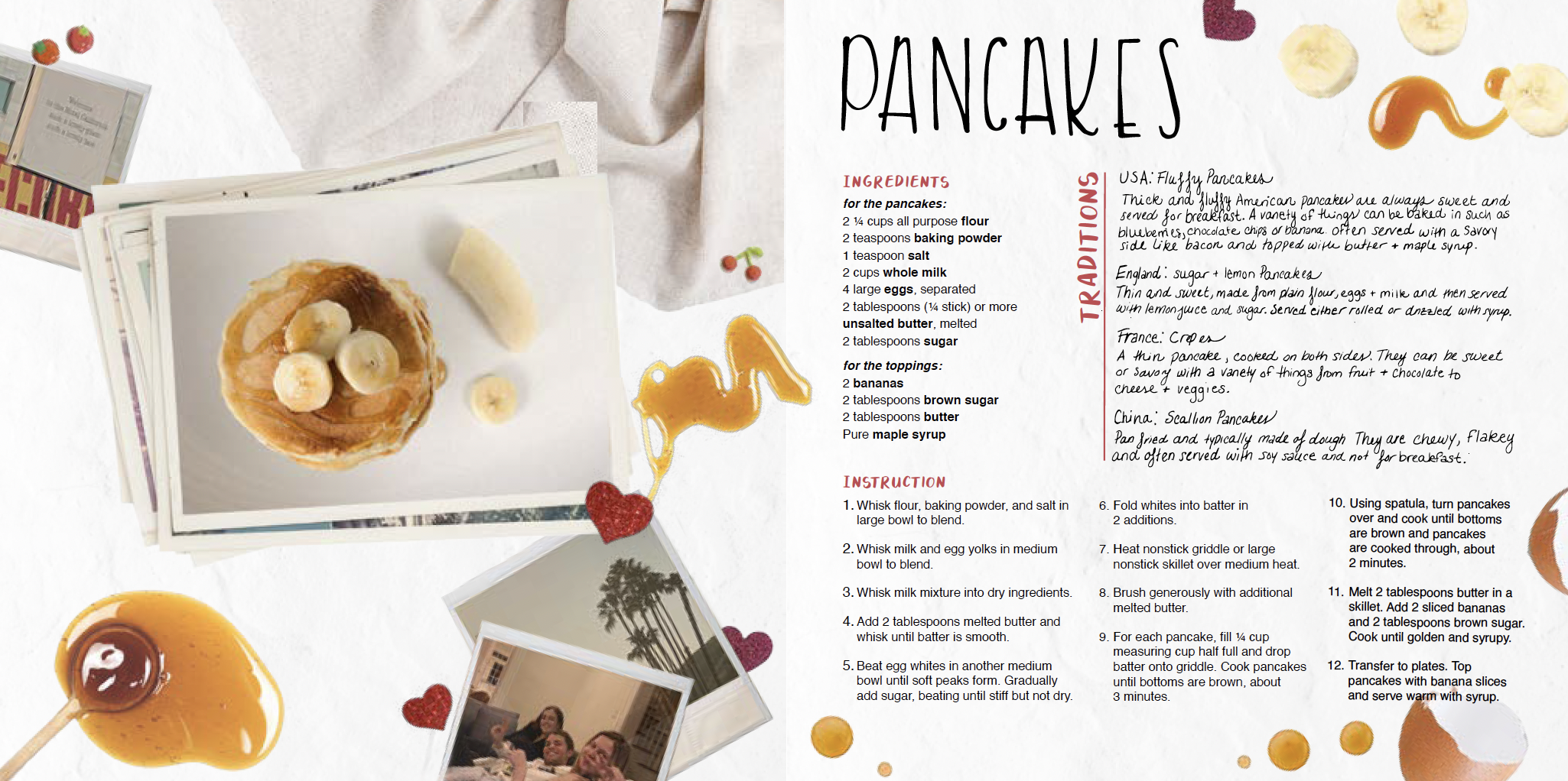 Pancakes recipe spread with photo collage