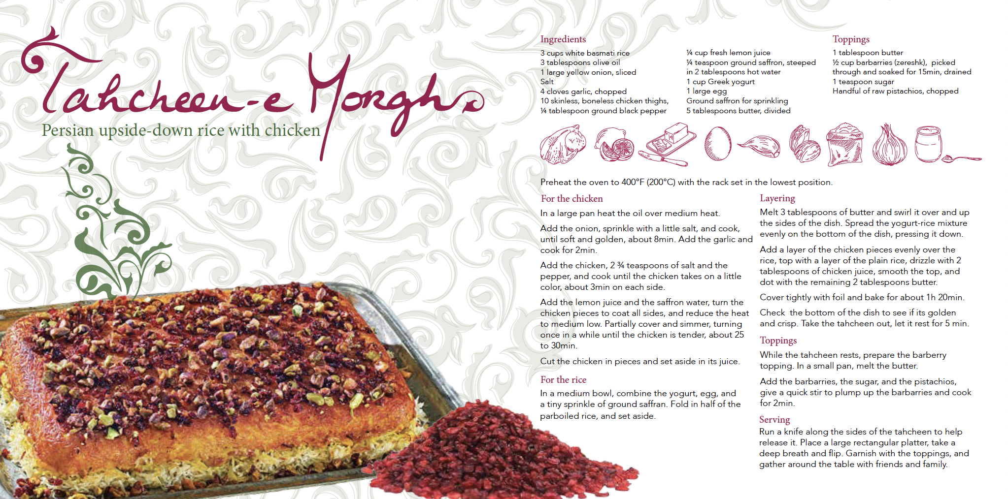 Tahcheen-e Morgh recipe spread