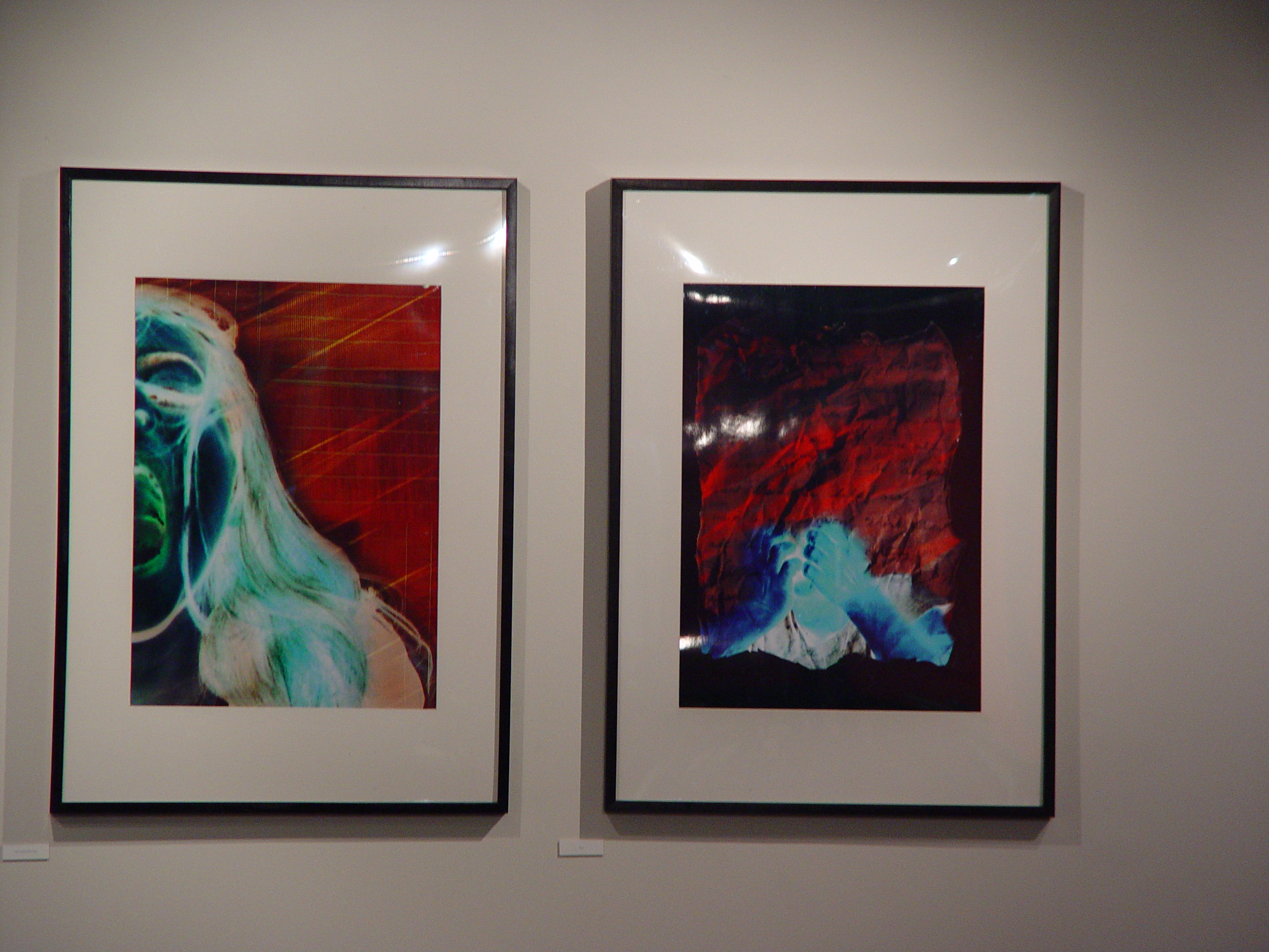 Two framed prints hung on a gallery wall