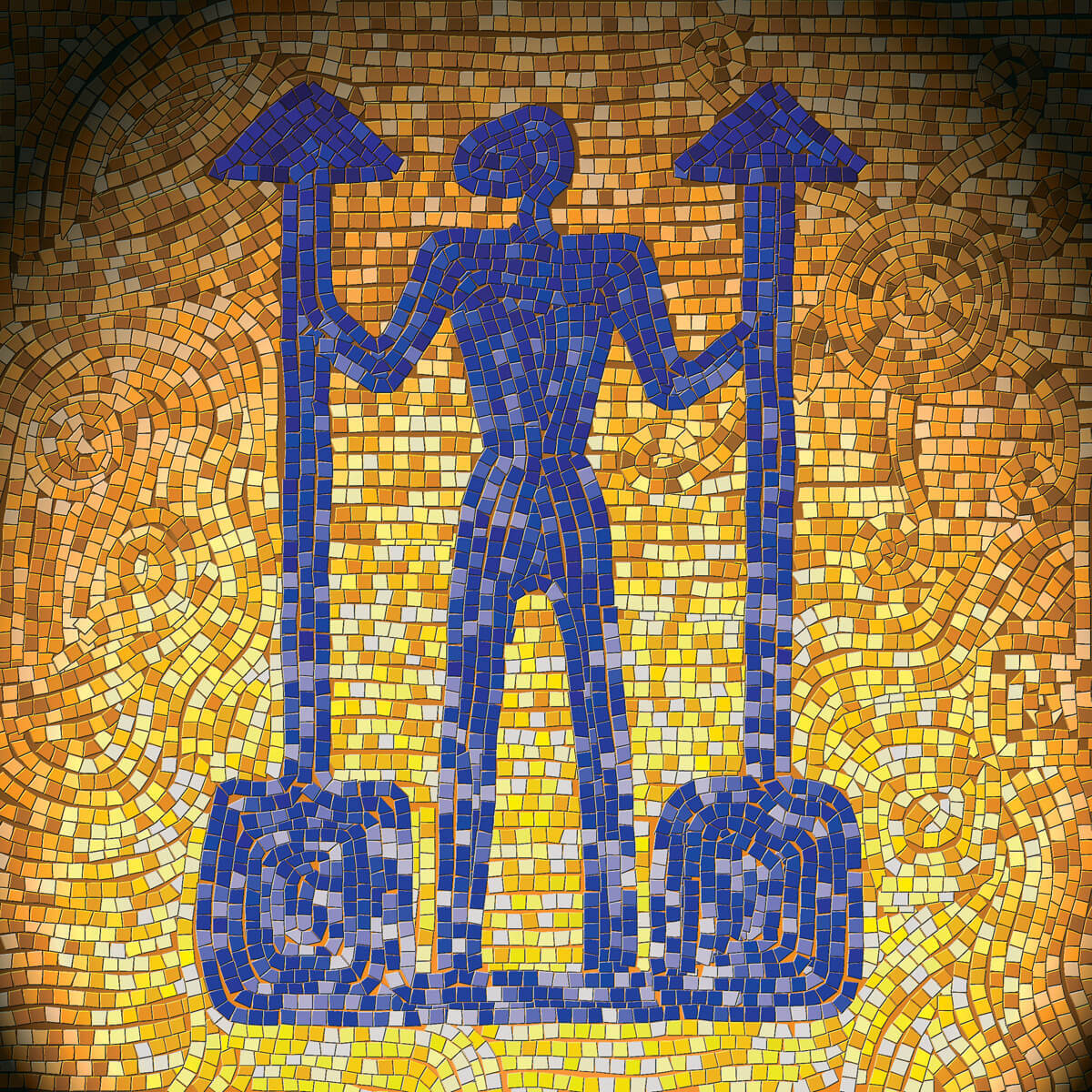 Cobalt mosaic figure on gold ground